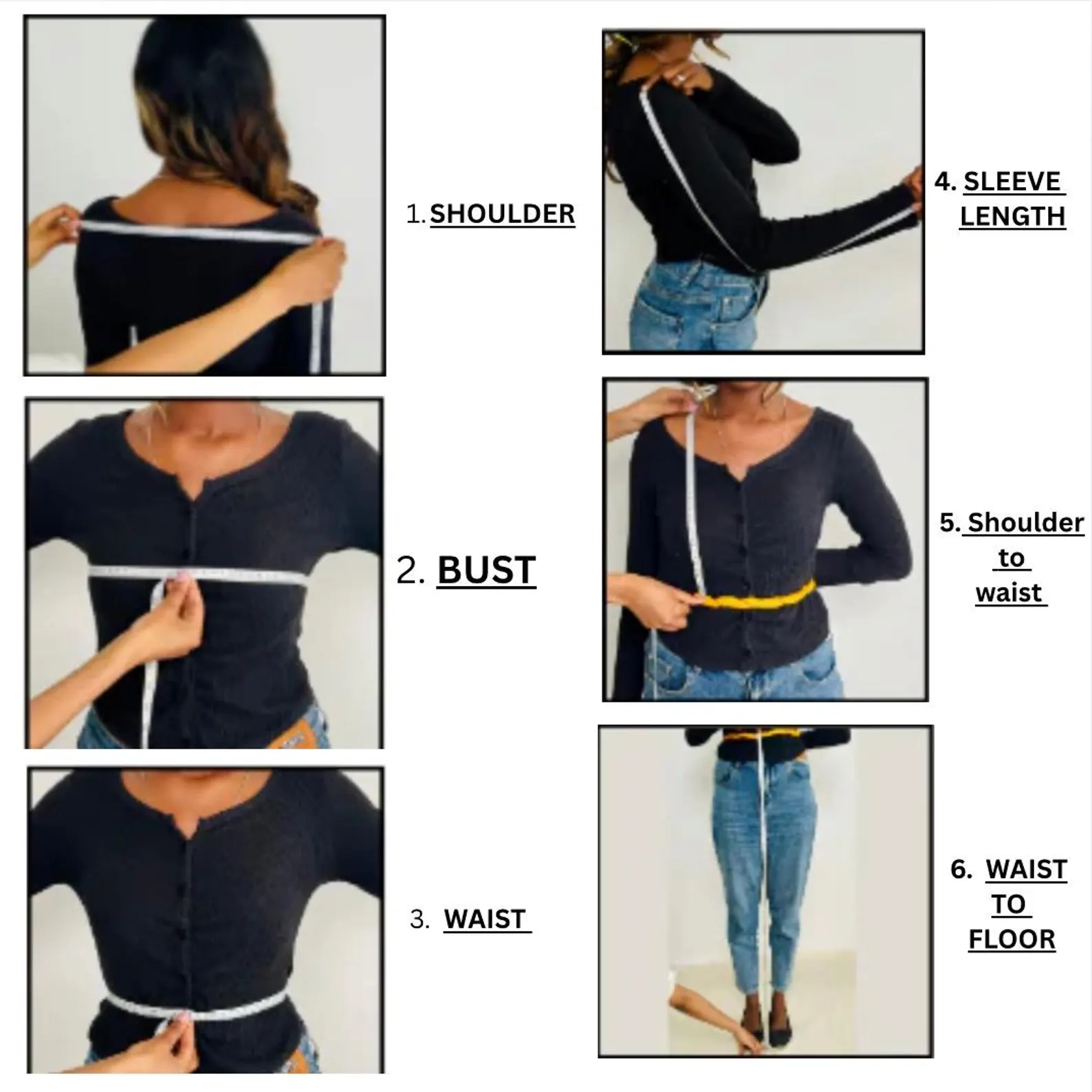 YeshiCloth size guide chart